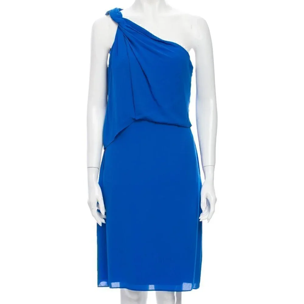 New Halston Braided Strap One-Shoulder Silky Georgette Dress NWT Size 4